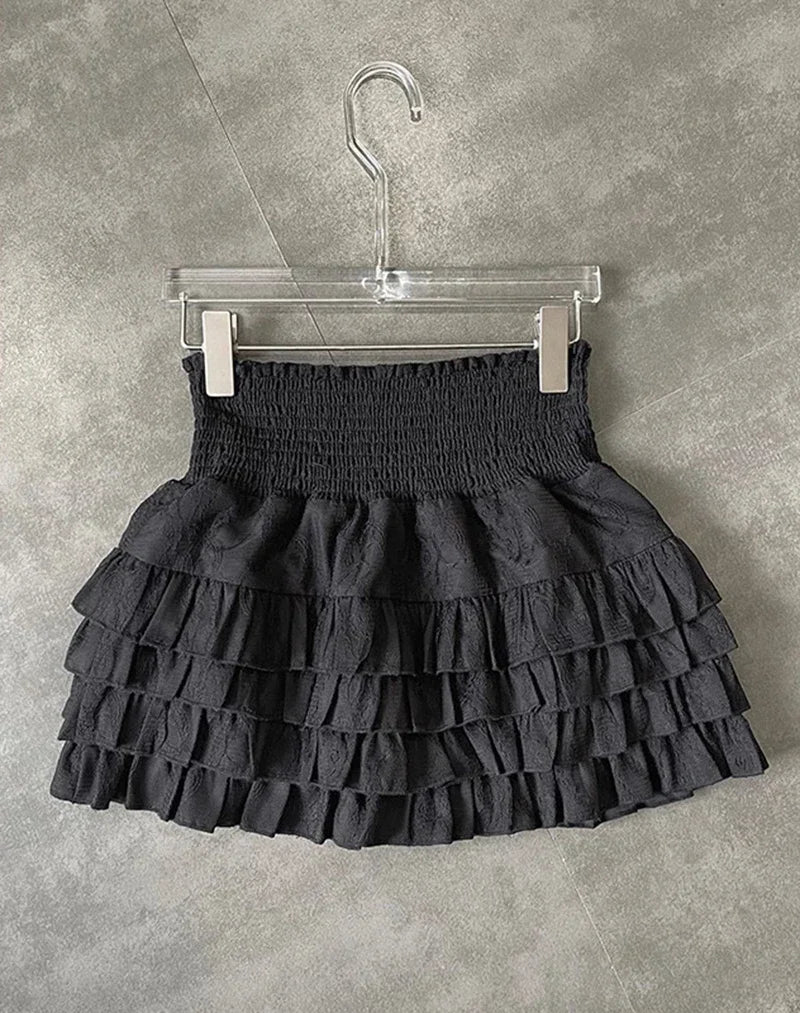 Streetwear Ruffles Mini Skirts Women Sweet Kawaii High Waist Lace A Line Skirt Summer Korean Fashion Black Ball Gown Skirts