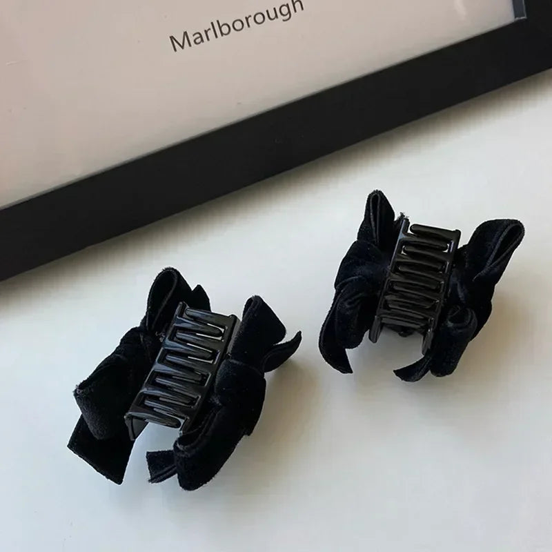 Korean 1/2pcs Sweet Black Red Bow Small Hair Claw Clip Princess Velvet Bow Hair Clip Claw Clamp Headwear Girls Women