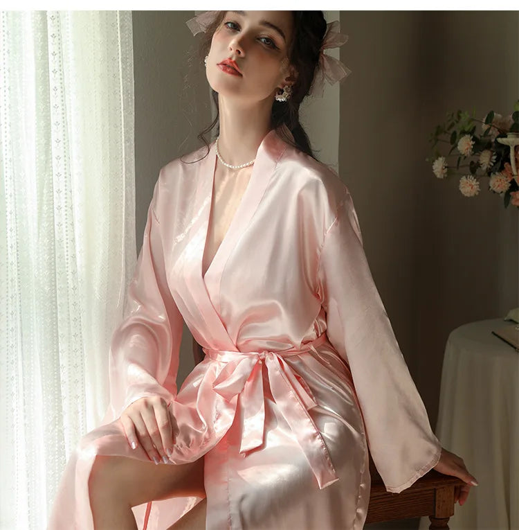White Silk Satin Bride Bridesmaid Wedding Robe Dress Women's Sleepwear Long Kimono Bathrobe Gown Sexy Loose Home Wear Loungewear