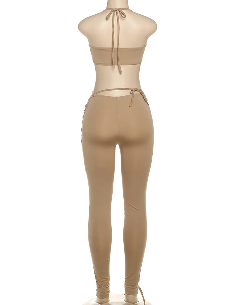 Halter Camisole & Shirring Hollow Pants Set — Women's Clubwear