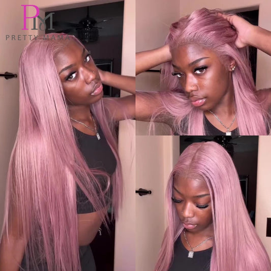 13x6 Ash Purple Pink Human Hair Wig 250 Density Lace Frontal Wig Bone Straight Lace Front Wig Human Hair Rose Gold Colored Wigs