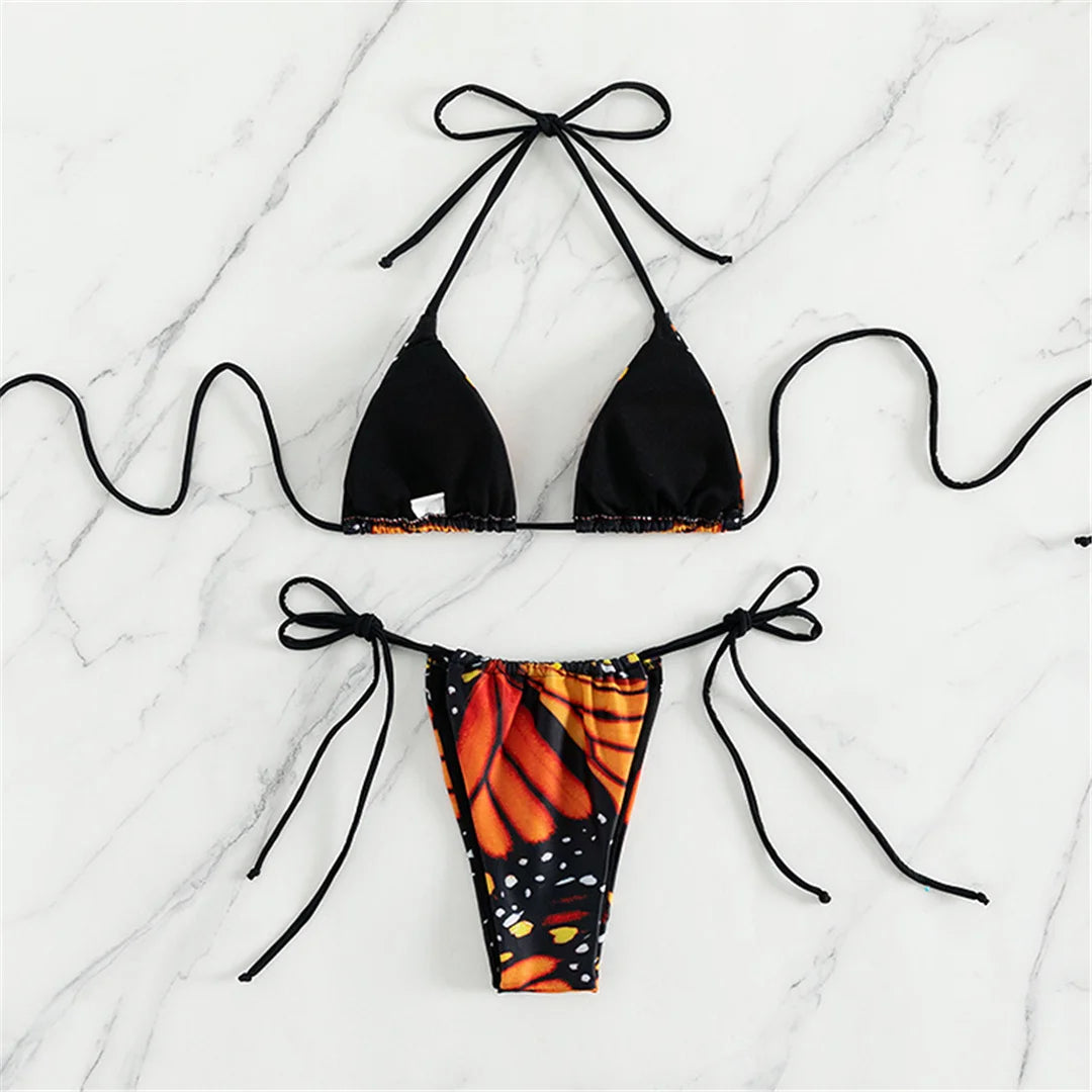 S - XL Sexy Printed Halter Padded Bikini Female Swimsuit Women Swimwear Two-pieces Bikini set Bather Bathing Suit Swim V4910