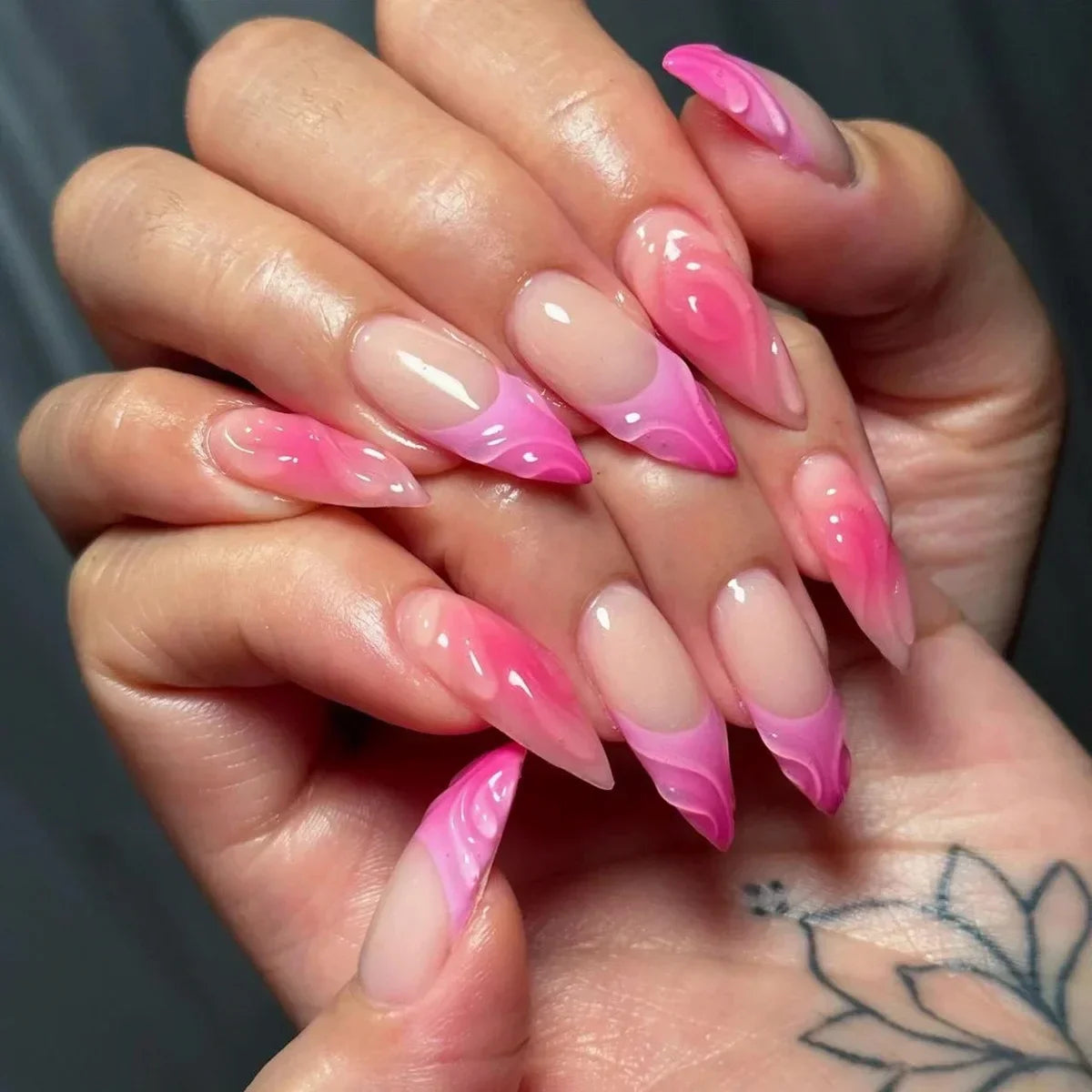 24pcs French Almond Press on Nails Leopard Print False Nails 3D Bow Wearable Stick-on Nails Fake Nail Uñas Накладные Ногти 네일팁