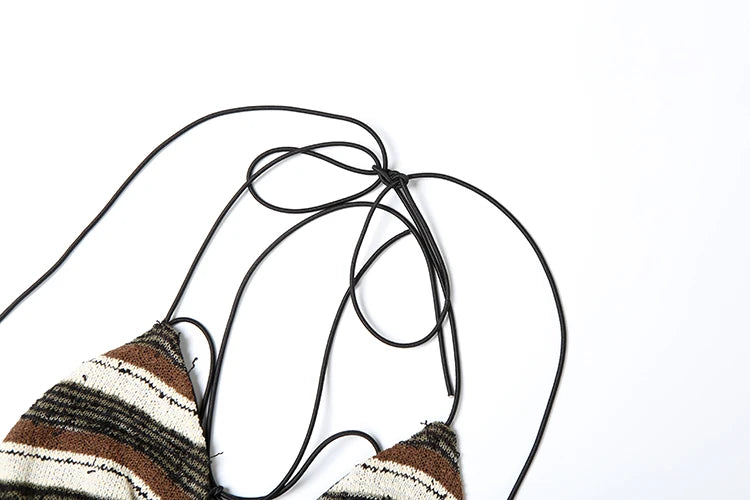 Weird Puss Ripped Tassel 3Piece Set Women Sexy Crochet Y2K Bandage Bra+Thong+Shorts Beach Vacation Midnight Club Party Swimsuit