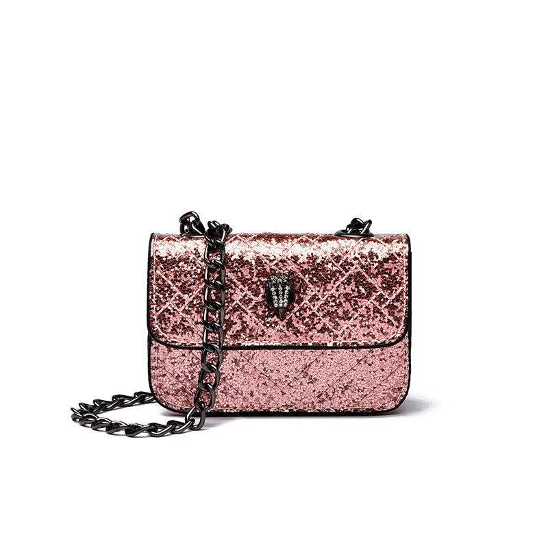 Multicolor Glitter Sequins V Diamond Quilted Mini Square Bag Ladies Eagle Head Lock Gold Metal Chain Crossbody Shoulder Handbag