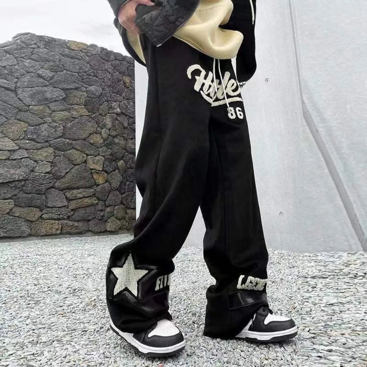 Summer New Casual Pants Men Retro Fashion Straight Pants Men Streetwear Drawstring Letter Hip-hop Trend Loose Balck Trousers