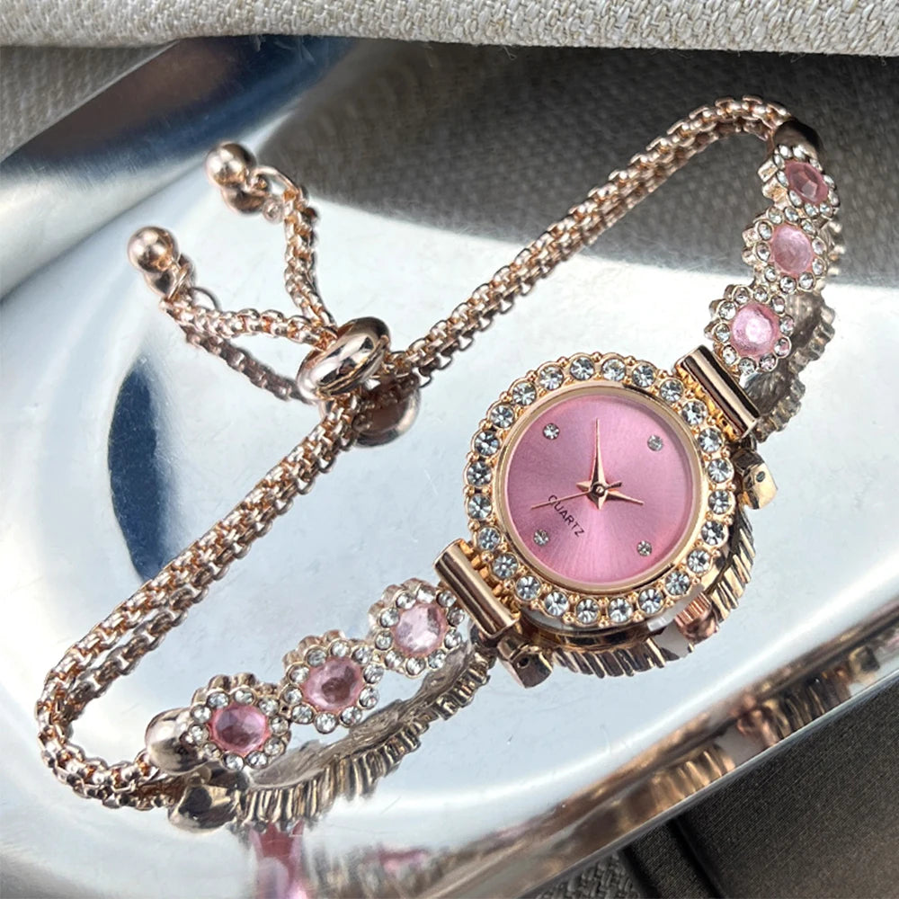 Foreign trade chalcedony bracelet watch set with diamond light luxury live new fashion quartz watch pull diamond women's watch
