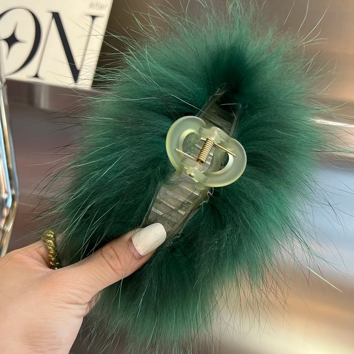 New Jelly Color Fox Fur Hair Clip Woman Claw Clip For ladies Sweet Hair Ornament Hair Hold Headband Fur Hairpin Hair Accessories