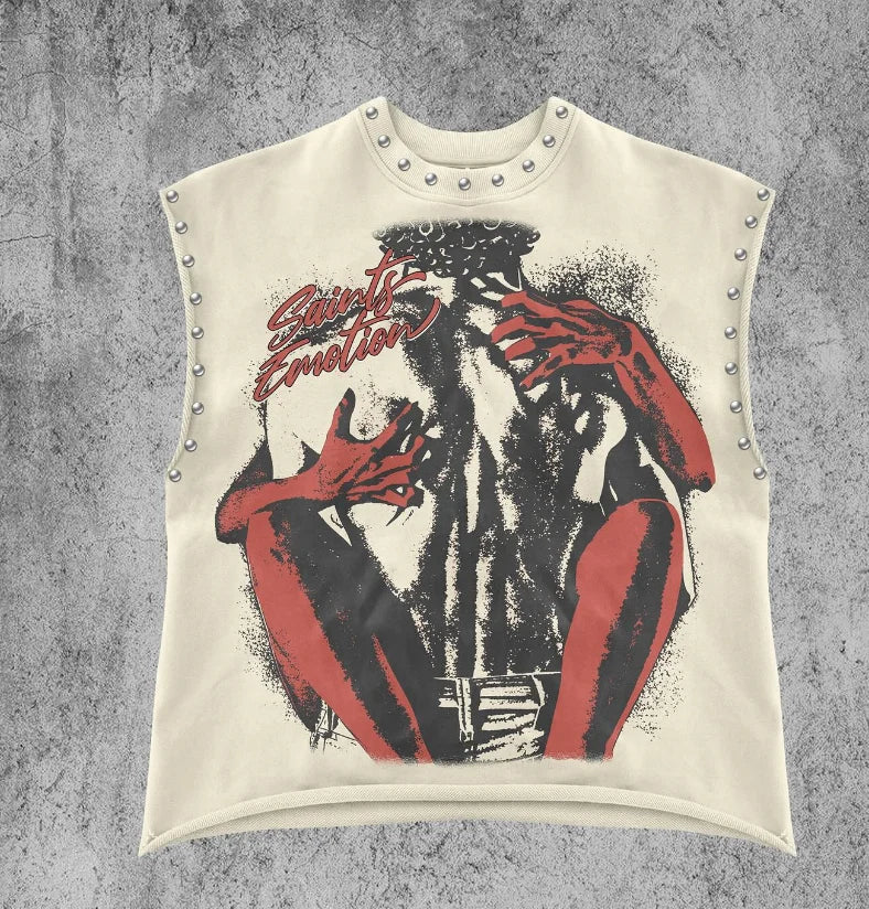 Ladies Y2k personality trend garbage pure cotton sleeveless vest summer street punk beach style casual daily basic top