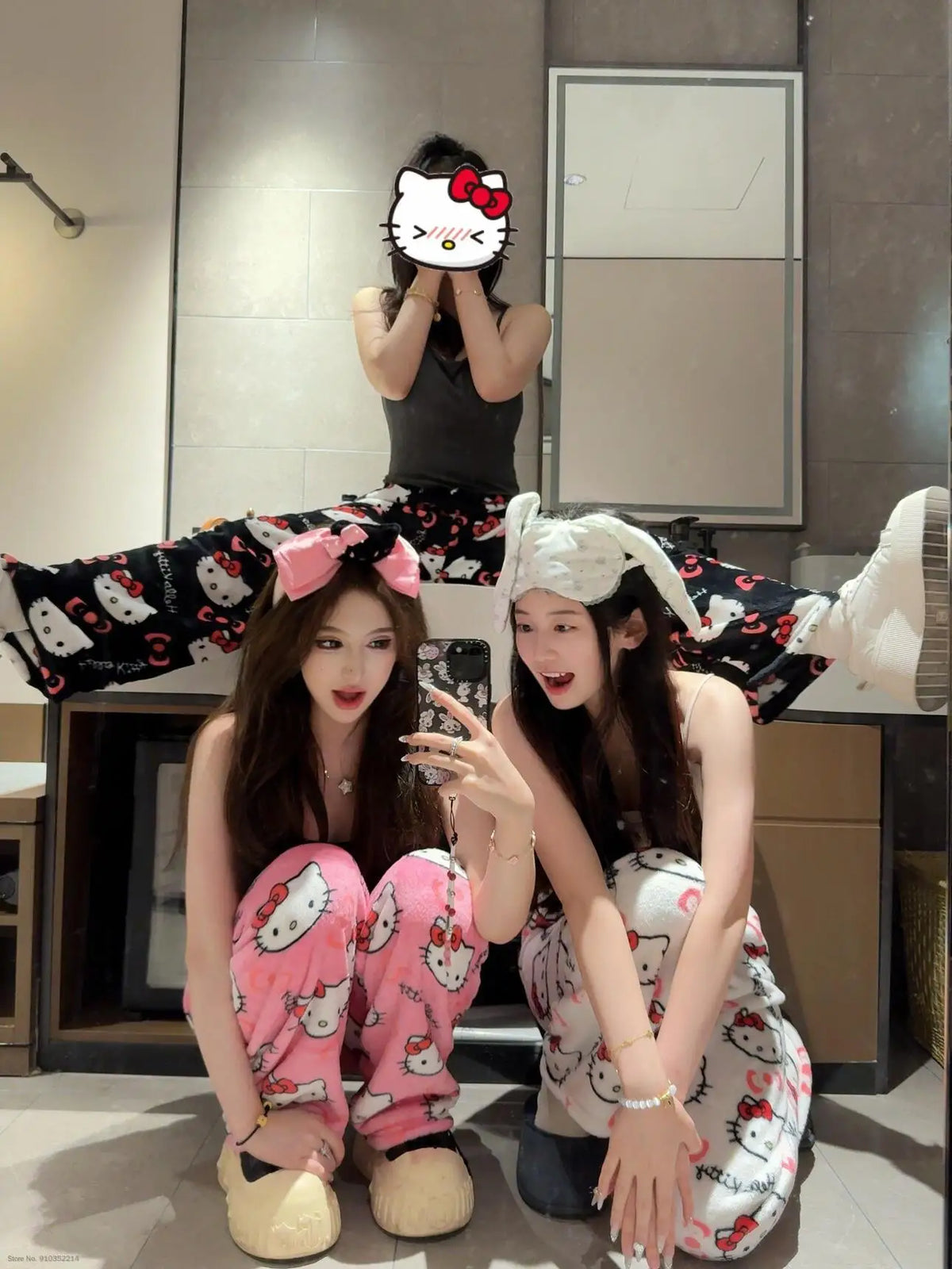 Sanrio Hello Kitty Soft Flannel Wide Leg Pajama Pants Printed Casual Home Loungewear For Women Daily Sleeping Relaxing Wear