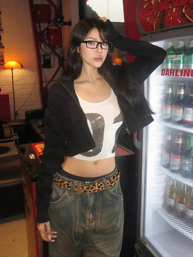 Weird Puss Casual Digital Print Vest Women Fashion Hottie u-Neck Skinny Simple Elasticity Sporty Street Party Classic Daily Tops