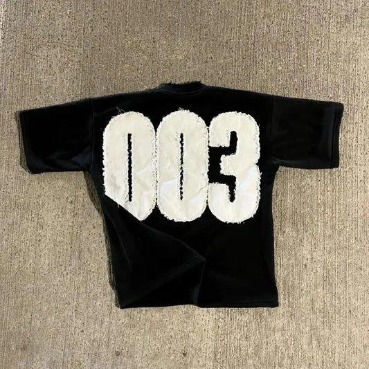 Streetwear Black T Shirt Men Women Harajuku Hip Hop Number 003 Graphic Patch Oversized T Shirt Goth Cotton Short Sleeve Y2K Tops