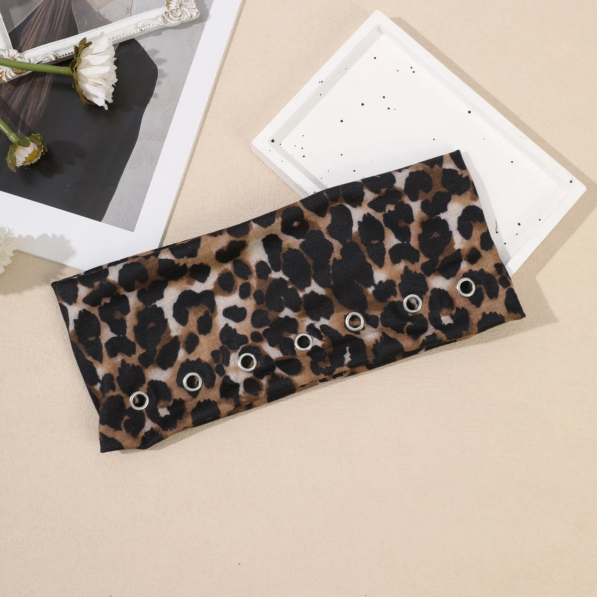 AWAYTR Punk Girl Fabric Hollow Elastic Headbands Metal Rock Personalized Hollow Eyelets Hair Band Casual Sports Grommet Headband