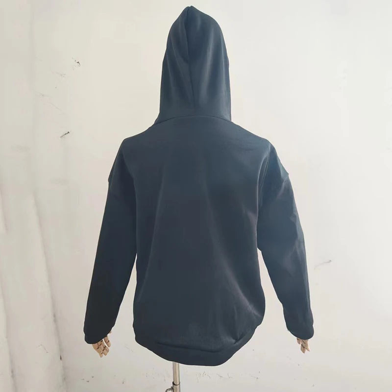 Y2K Zip Rhinestone Women Hoodie 2025 Oversized Hoodies E-girl Goth Punk Jacket Long Sleeve White Sweatshirts Trend Streetwear