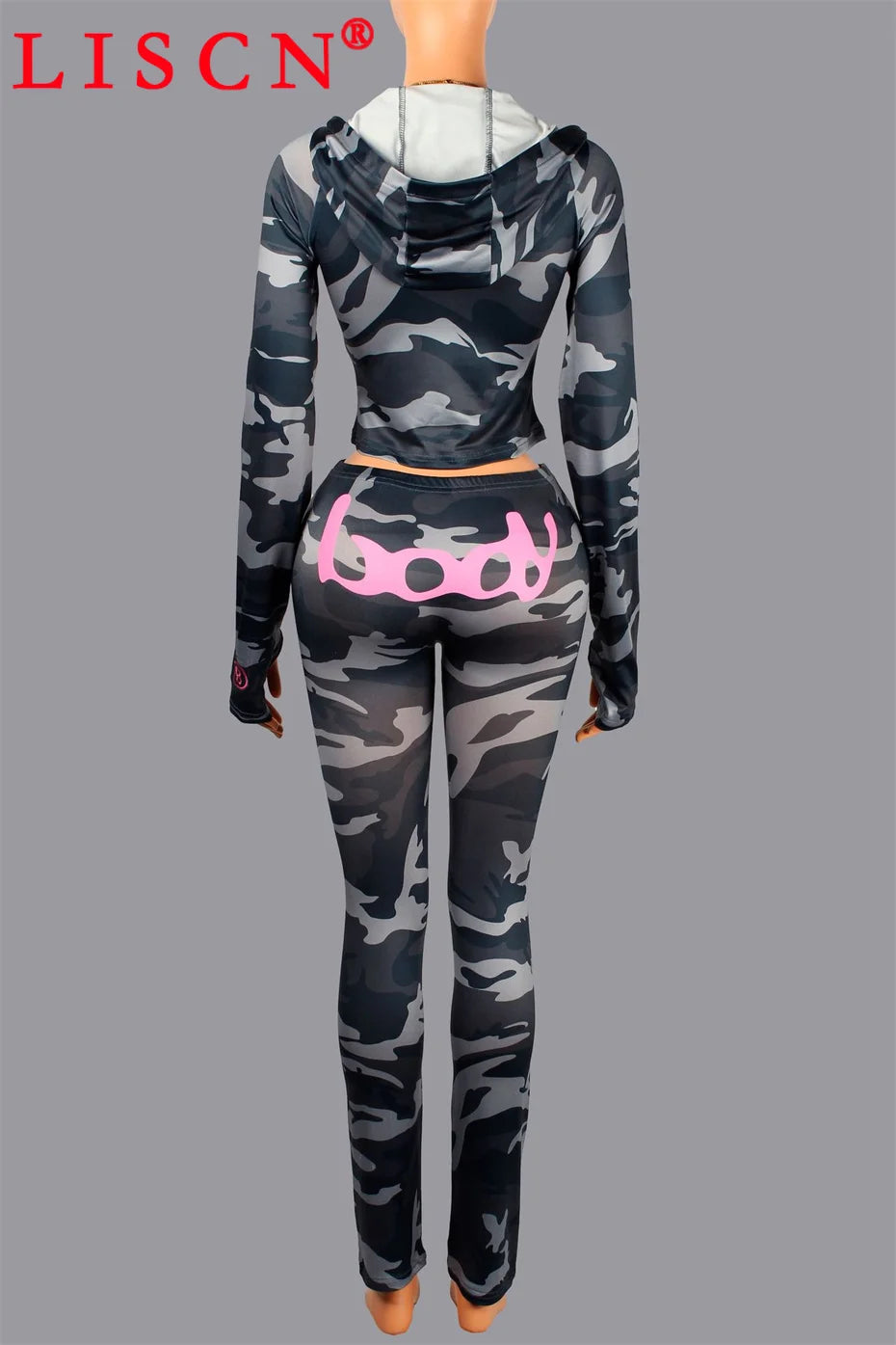 10 Wholesale Fall Tracksuits Camouflage Printing Two Piece Set Womens Outfits Slim Long Sleeve Hooded Jackets + Pants K15697_2