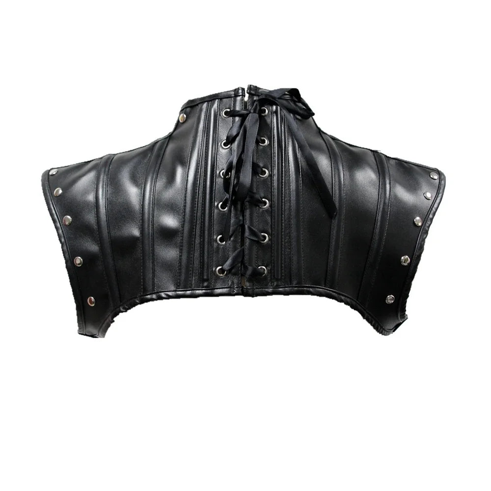 Faux Leather Corset Set Women's Steampunk Gothic Cosplay Game Armor Outfit Sexy Bustier Tops Nightclub Rave Costume
