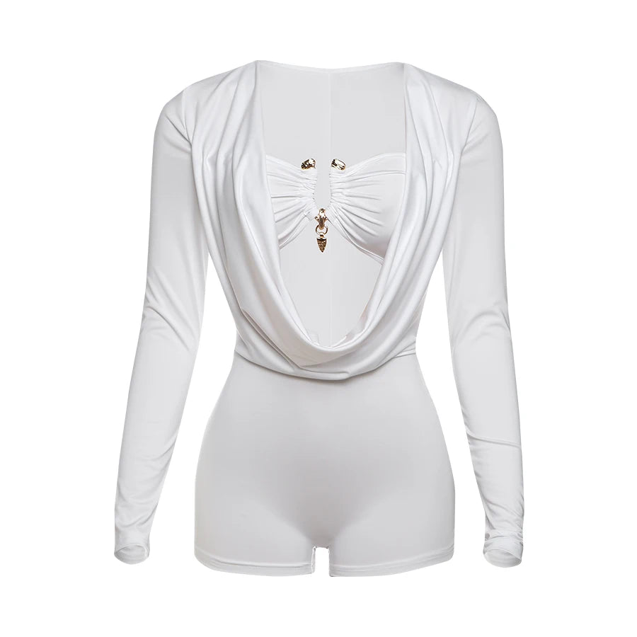 Swing Collar Romper & Metal Buckle Bra Set — Women's Party