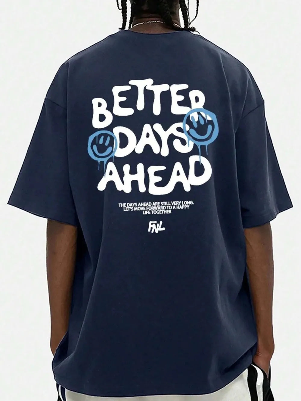 Better Days Ahead Men's Letter Pattern Round Neck Casual Large Size T-shirt Fashion Top Summer Loose T-shirt