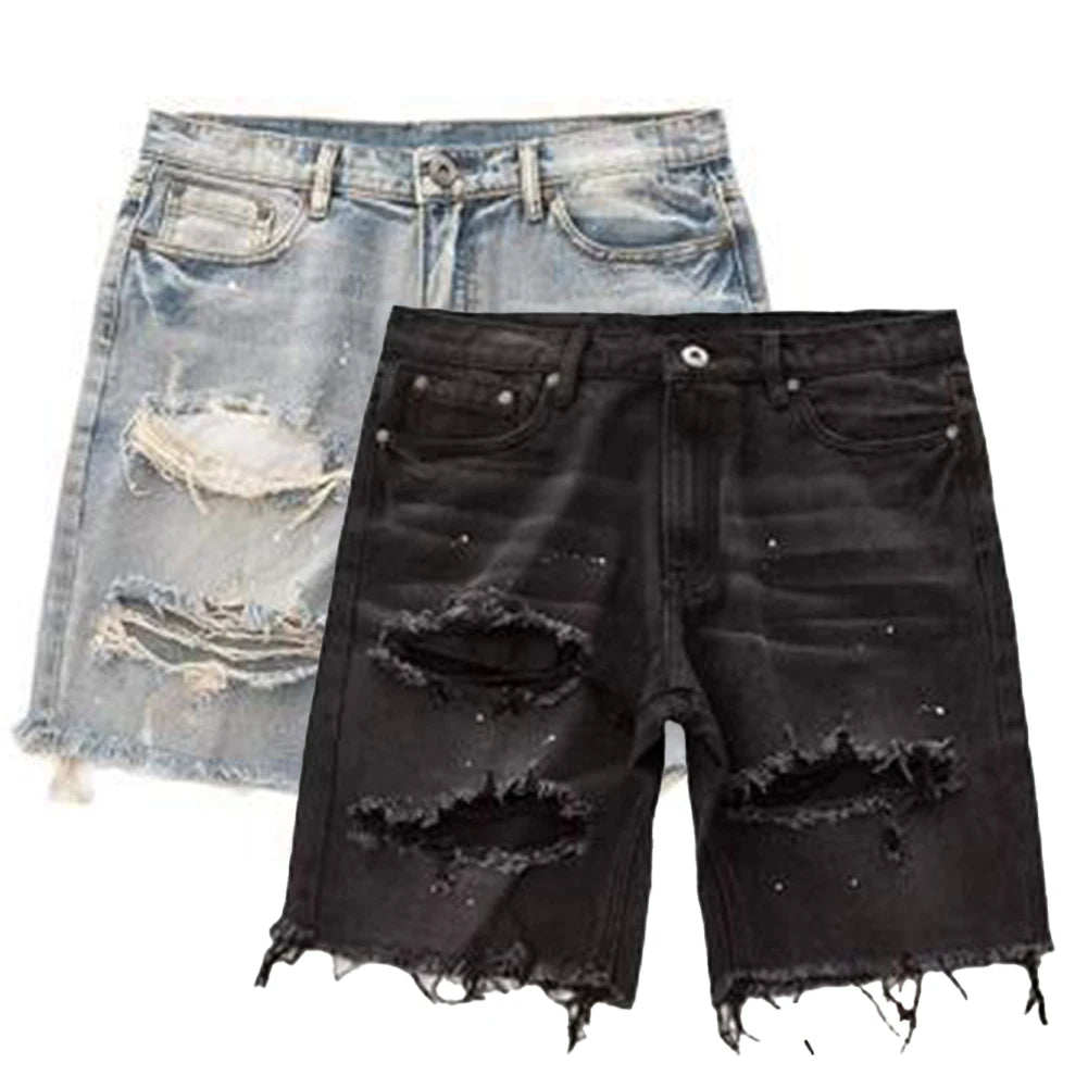 Summer Distressed Shorts Fashion Slim mens Ripped Short Vintage Streetwear