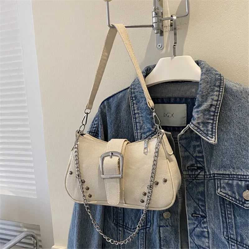 Simple Retro Underarm Bag Fashionable Trend Casual Shoulder Bag Canvas Casual Texture Crossbody Bag for Women