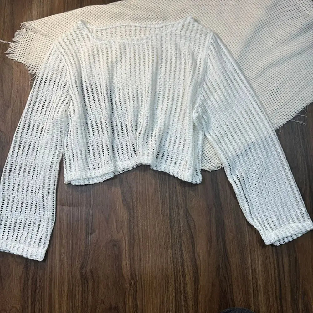 Loose Long Sleeve Swimsuit Hollow Out Pullover Crochet Knit Bathing Suit Beachwear Clothings Beachwear Three Pieces Set Swimwear