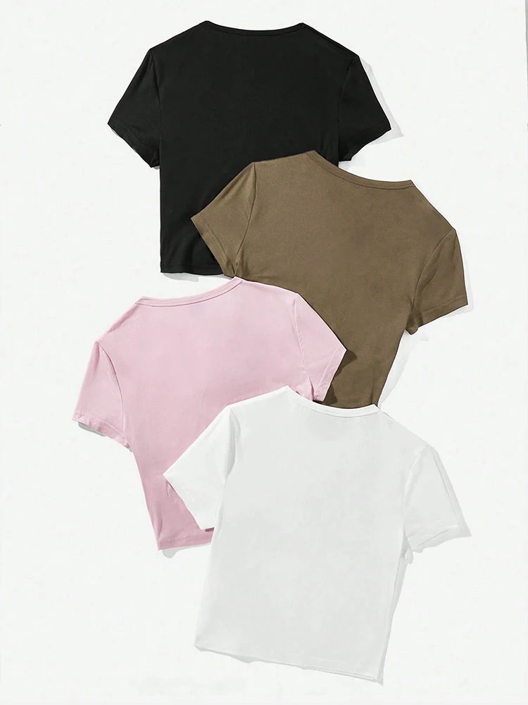 I Love My Boyfriend Letter Print T-Shirts Female Elastic Comfortable Tops Fashion Soft Clothing Street Summer Short Sleeves