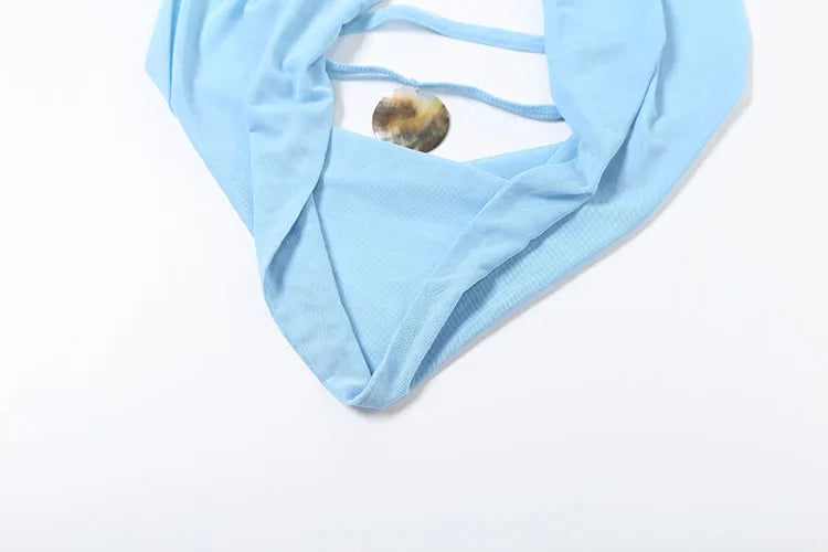 Weird Puss See Through Women 2 Piece Set Y2K Halter Swing Collar Seashell Tank Tops+Ruched Waist Maxi Skirts Midnight Clubwear