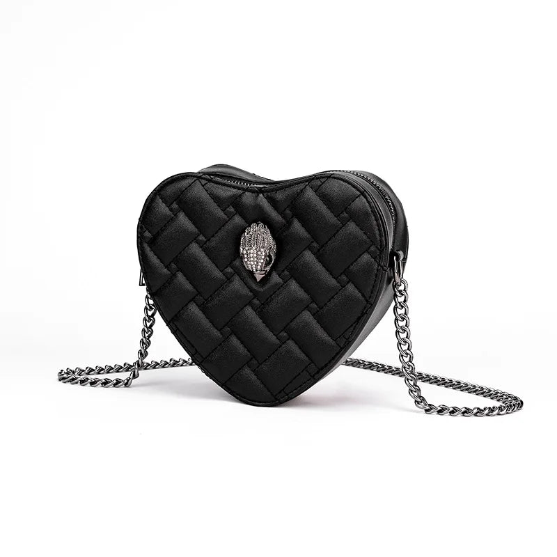 2026 New Metallic Rainbow Stripes Heart Bag PU Leather Chain Crossbody Purse