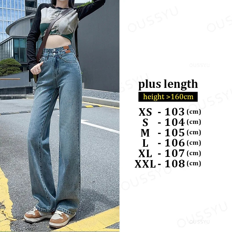 OUSSYU Woman Jeans High Waist Straight Wide Leg Cotton Denim Clothing Blue Streetwear Vintage Fashion Harajuku Women Trousers