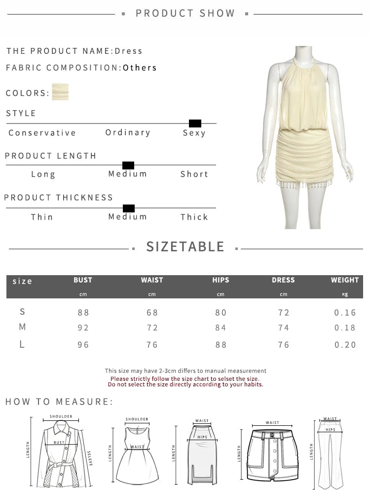 Mesh Lace-Up Halter Pearl Tassel Mini Dress — Women's Club