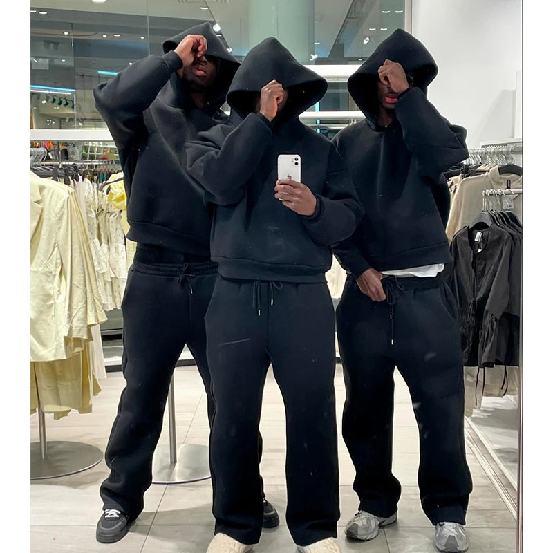 Male Autumn New sweatsuit Casual Solid Couple's Hooded Sweatshirt Loose Sweatpants Jogging Sweatshirt Trousers Outfits Suits ﻿