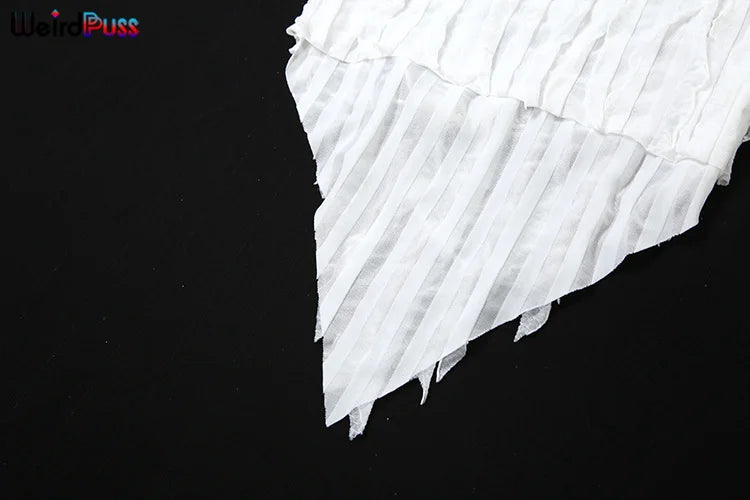 Weird Puss Ruffles Women Sexy 2piece Set See Through Low-Neck Camisole+Peach Hip Skirts Vacation Midnight Clubwear Matching Suit