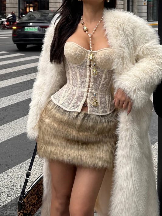 Weird Puss See Through Women Corset Top Warp Sleeveless Lace Concealed Metal Buckle Backless Sexy Summer Trend Midnight Mini Top