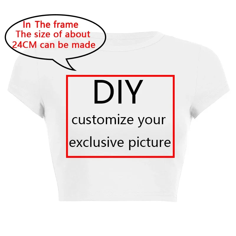 Diy Your Own Design Print Pattern Customize Summer Short Sleeve O Neck Solid Color Cropped Navel Women Crop Tops Fashion T-Shirt