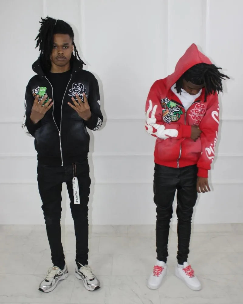 Harajuku Trend Brand Casual Loose Oversized Zipper Hoodie Men Y2k Gothic Retro Letter Flame Embroidered Sweatshirt Jacket Women