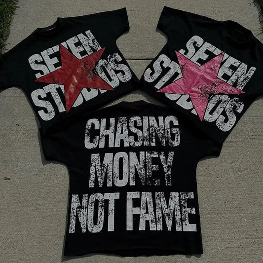 Vintage Chasing Money Not Fame Graphic 100% Cotton T-Shirt Cropped Tees Co-ed Top graphic t shirts  men clothing