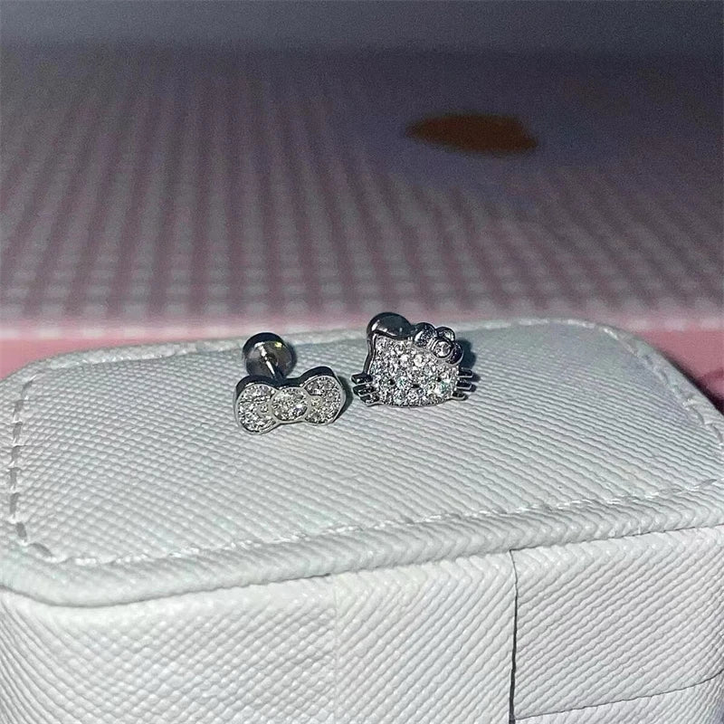 1PCS 1.2mm Bowknot Ring Stainless Steel Ear Bone Nail Shiny Screws Earrings Y2K Hottie Cochlea Piercing Body Jewelry