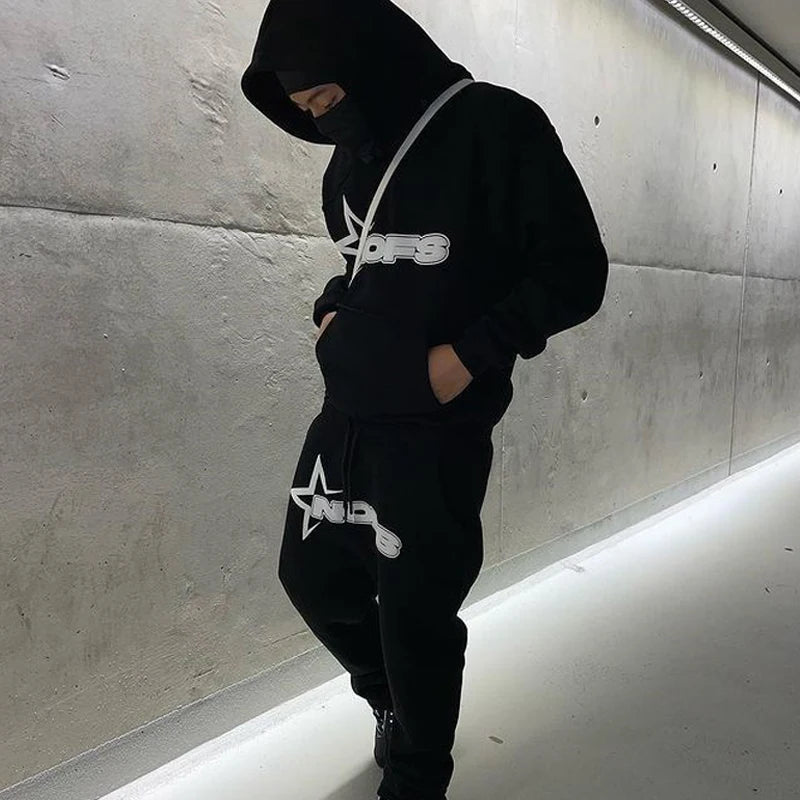 2024 New sweatsuit Letter Printing Streetwear Y2K Men's Hip Hop Oversized Hoodie Sweatshirt Sweatpant Casual Pants Sportswear