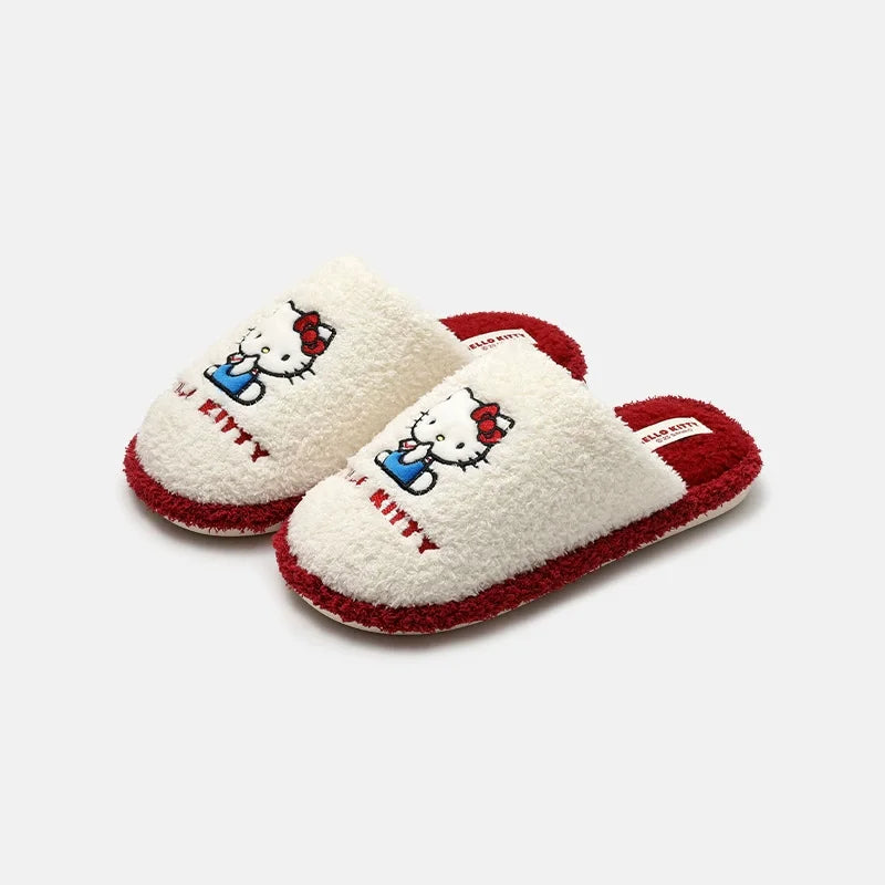 Autumn Winter Hello Kitty Slippers For Women Plush Kawaii Cute Sanrio Home Warm Cotton Slippers Cartoon Home Indoor Shoes Gifts