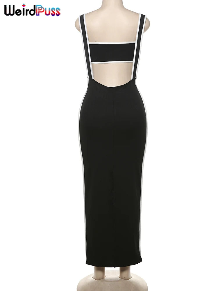 Weird Puss Summer Trend 2 Piece Set Women White Edging Strapless Tops+Shoulder Straps Dress Stretch Matching Streetwear Outfits