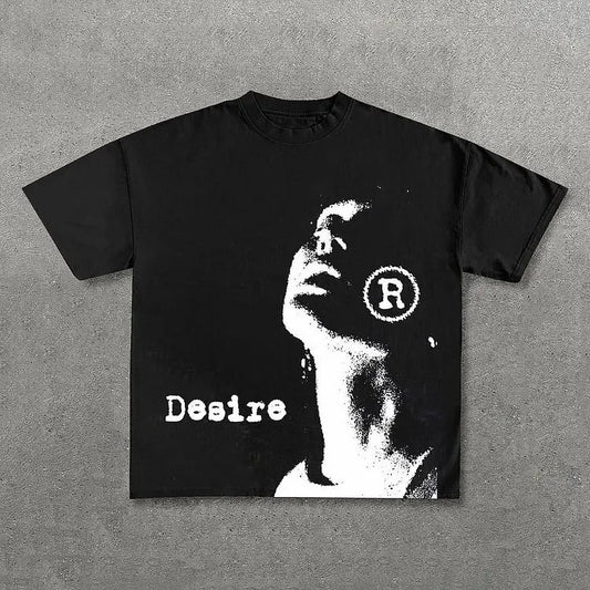 Vintage Desire Graphic Print 100% Cotton T-Shirt Men Y2K Summer Short Sleeves Vintage Oversize Tshirt Streetwear Women Tops
