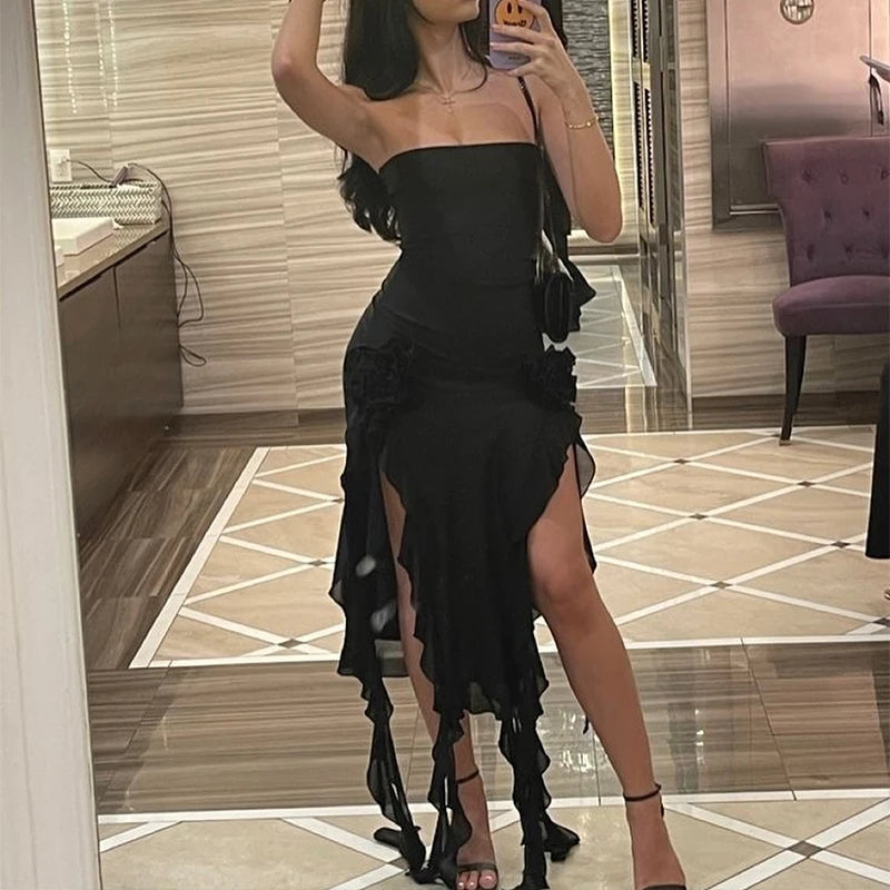 Floral High Slit Strapless Mini Dress — Women's Party