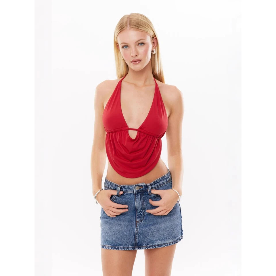 Trendy 2025 Spring New Women's Design Belted Backless Vest Strapless Hot Girl Neck Hanging Backless Fashionable All-Match Vest