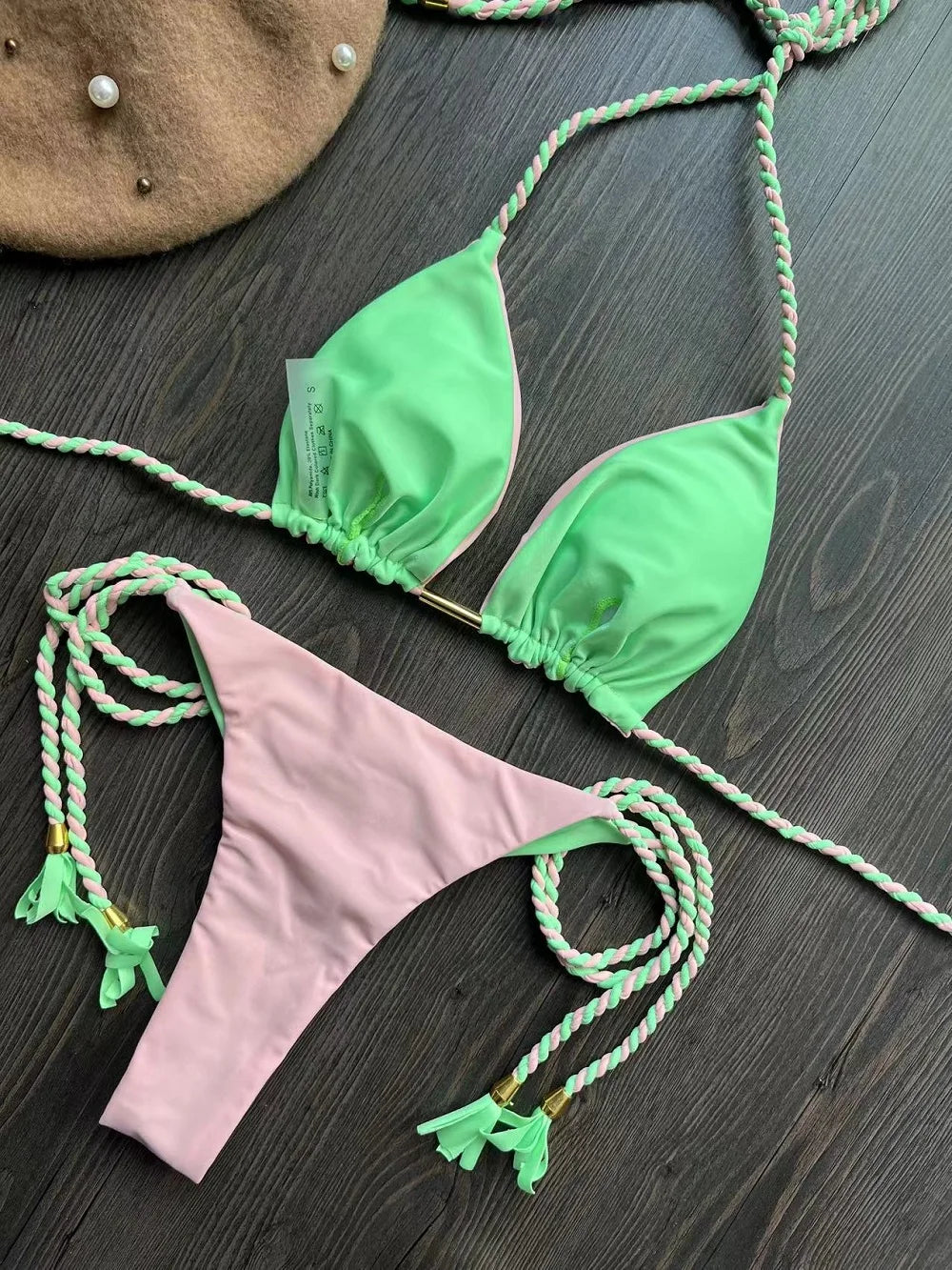 2025 New Sexy Beach Women's Swimsuit Braiding rope Bikinis Set Two-piece Triangle Swimwear Bathing Suit Brazilian Biquinis