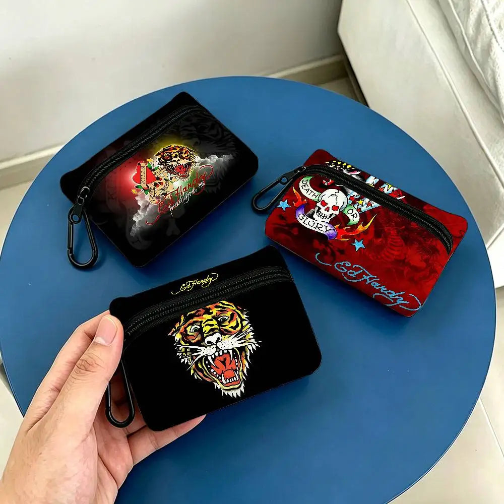 Fashion Brand E-Ed H-Hardy Oxford Fabric Mini Coin Wallet Smooth Zipper Hanging Design Multi-use Small Storage Bag For Travel