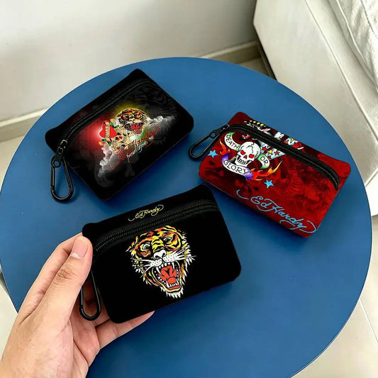 Fashion Brand E-Ed H-Hardy Oxford Fabric Mini Coin Wallet Smooth Zipper Hanging Design Multi-use Small Storage Bag For Travel