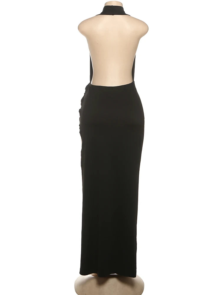 Halter Deep V Backless High Slit Maxi Dress — Women's Elegant