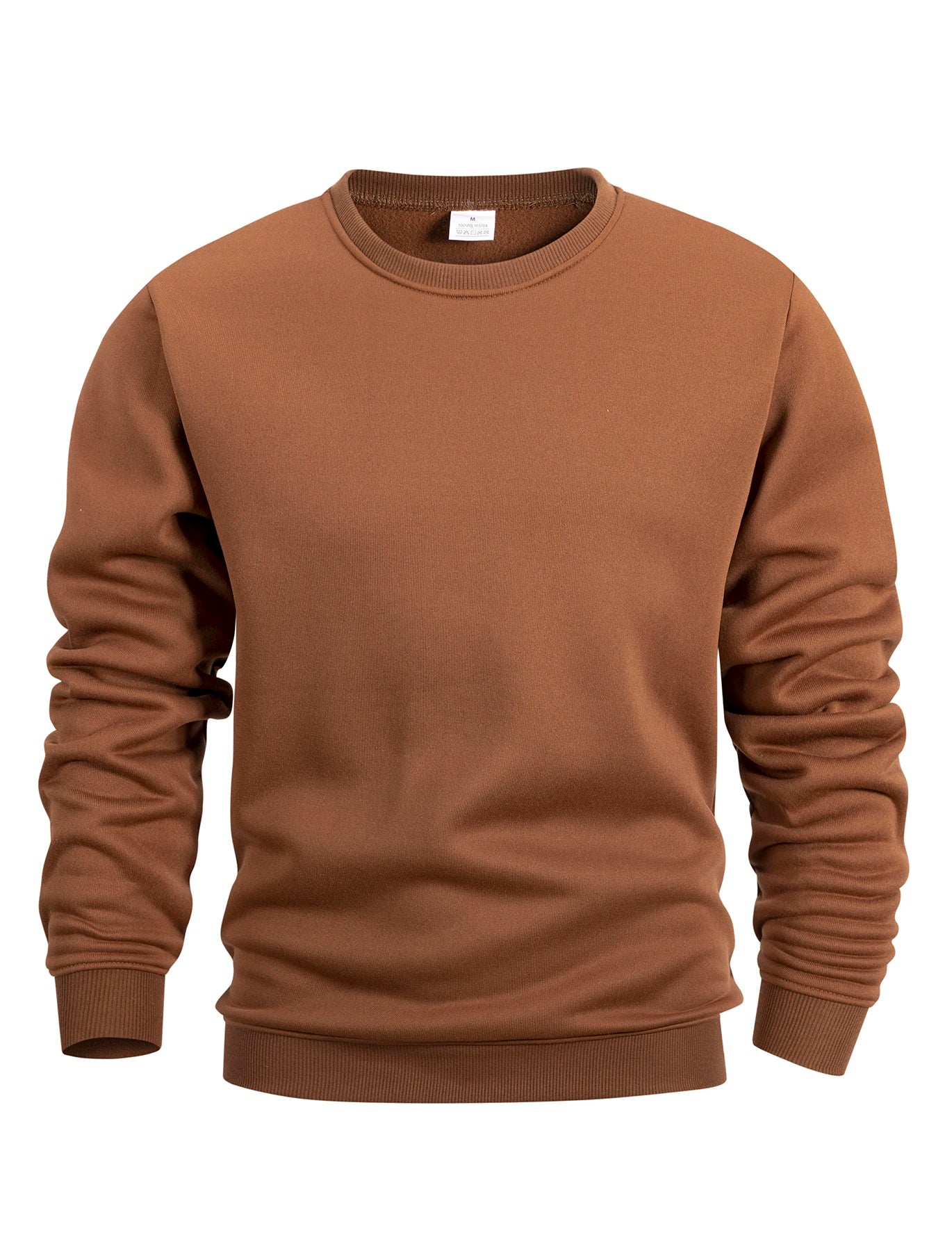 Men's Crew Neck Hoodies Autumn Winter Fleece Warm Casual Loose Pullover Solid Color Round Neck Sport Long Sleeved Sweatshirt