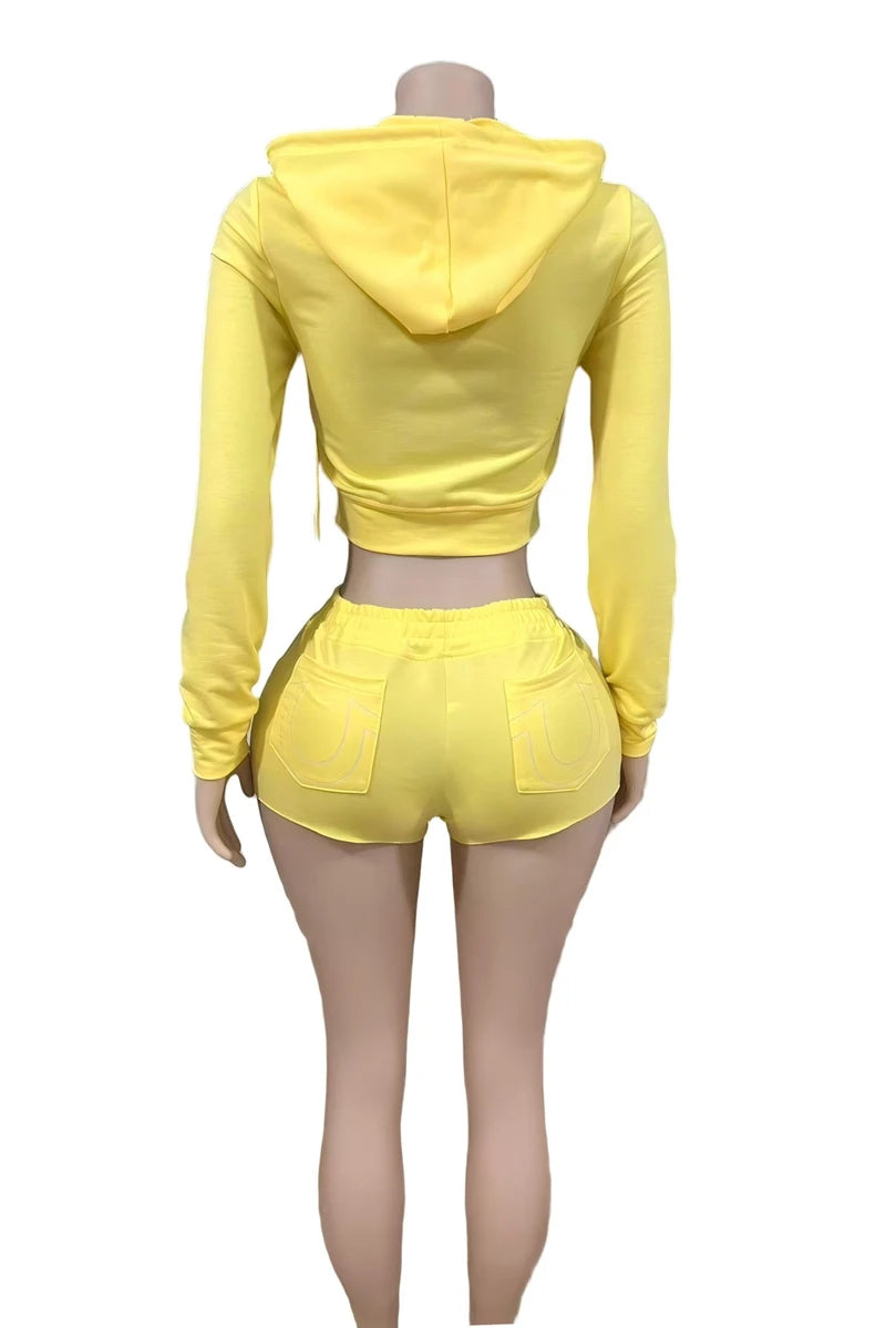 STYLISH LADY Letter Printed Sporty 2 Piece Set Women Long Sleeve Zipper Hoodies Crop Top and Shorts Suits 2025 Autumn Tracksuits
