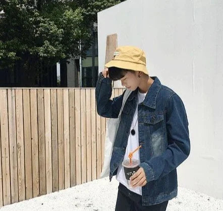 Button Short Casual Slim Cowboy Coat for Men Korean Popular Clothes Denim Jackets Man Loose New In Designer Branded Rock Lxury